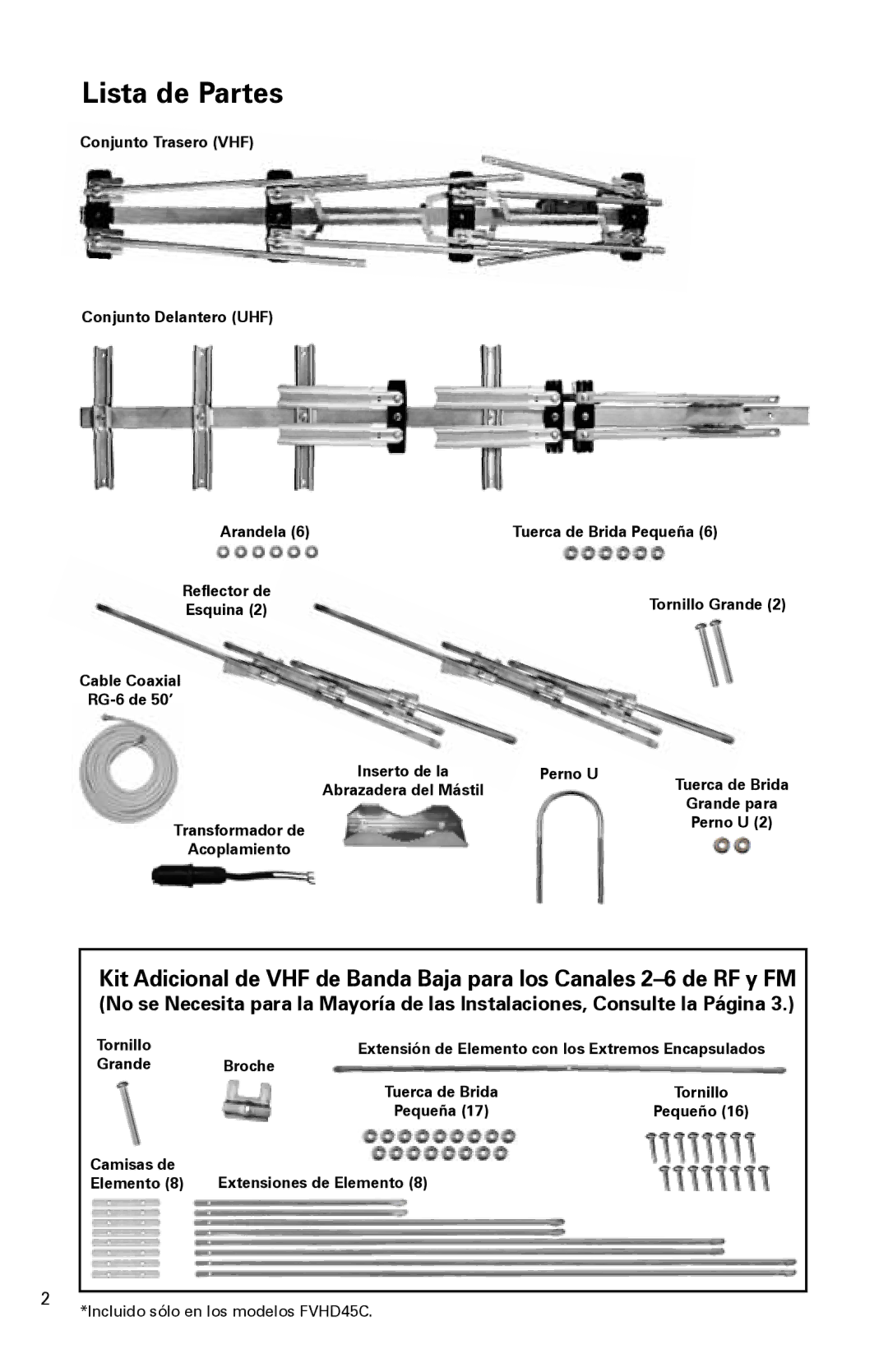 Winegard FVHD45C, FV-HD45 installation instructions Lista de Partes 