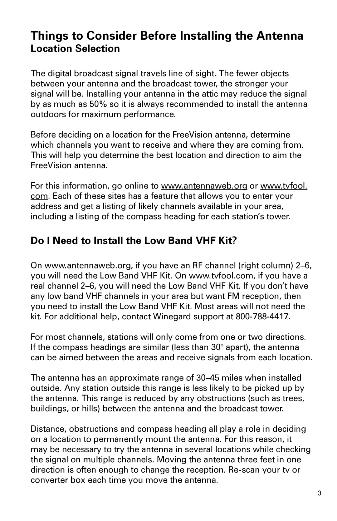 Winegard FV-HD45, FVHD45C installation instructions Things to Consider Before Installing the Antenna, Location Selection 