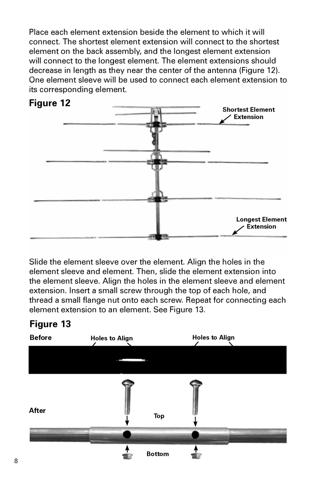 Winegard FVHD45C, FV-HD45 installation instructions Shortest Element Extension Longest Element 