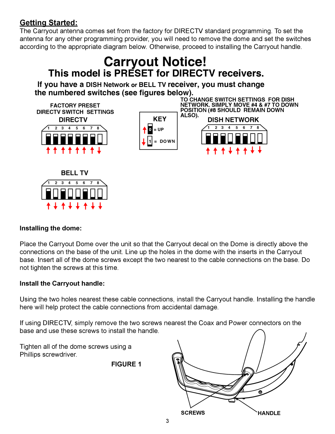 Winegard GM-1518 operation manual Getting Started, Directv, Key, Bell TV 