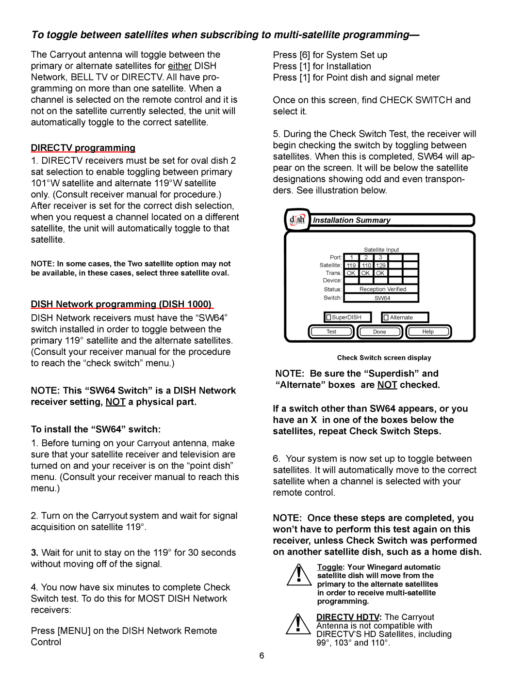 Winegard GM-1518 operation manual Directv programming 