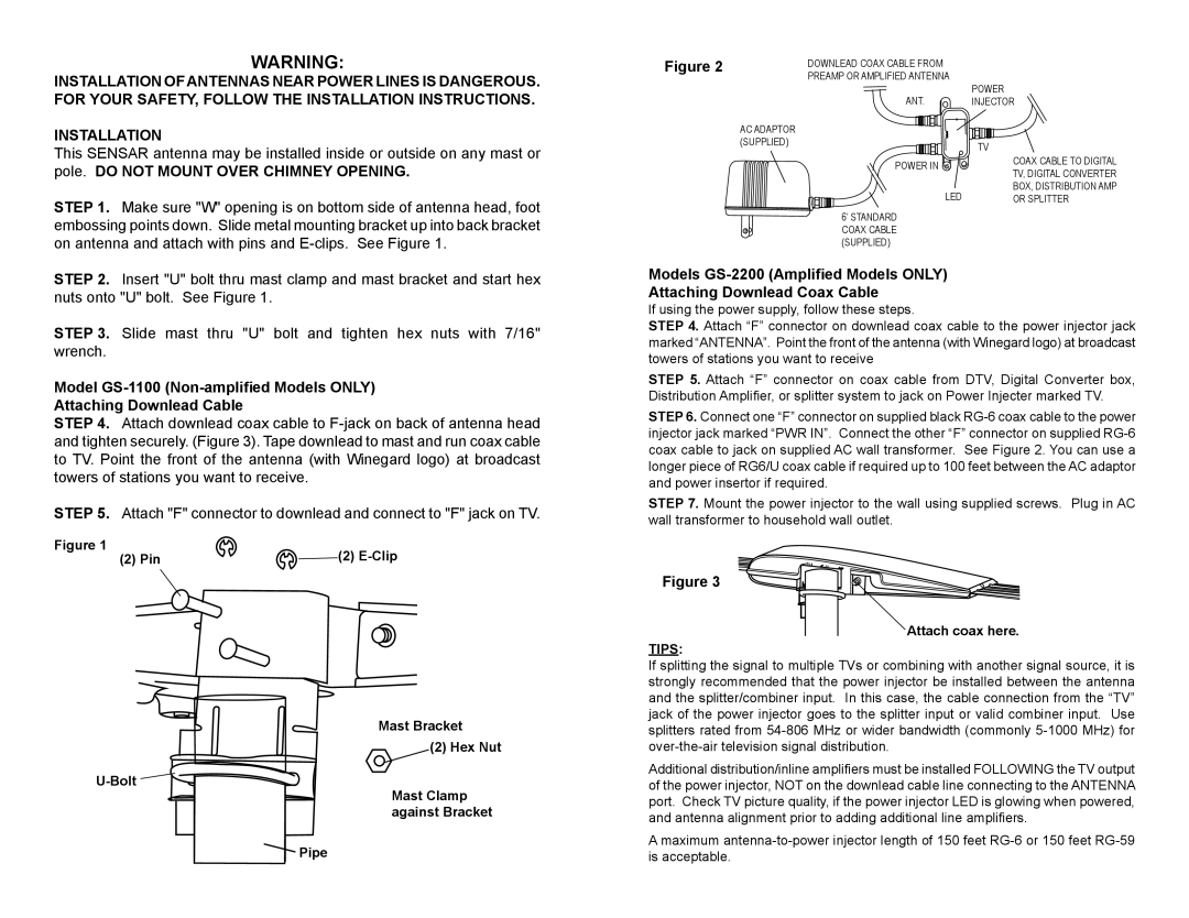 Winegard GS-1100, GS-2200 warranty Tips 