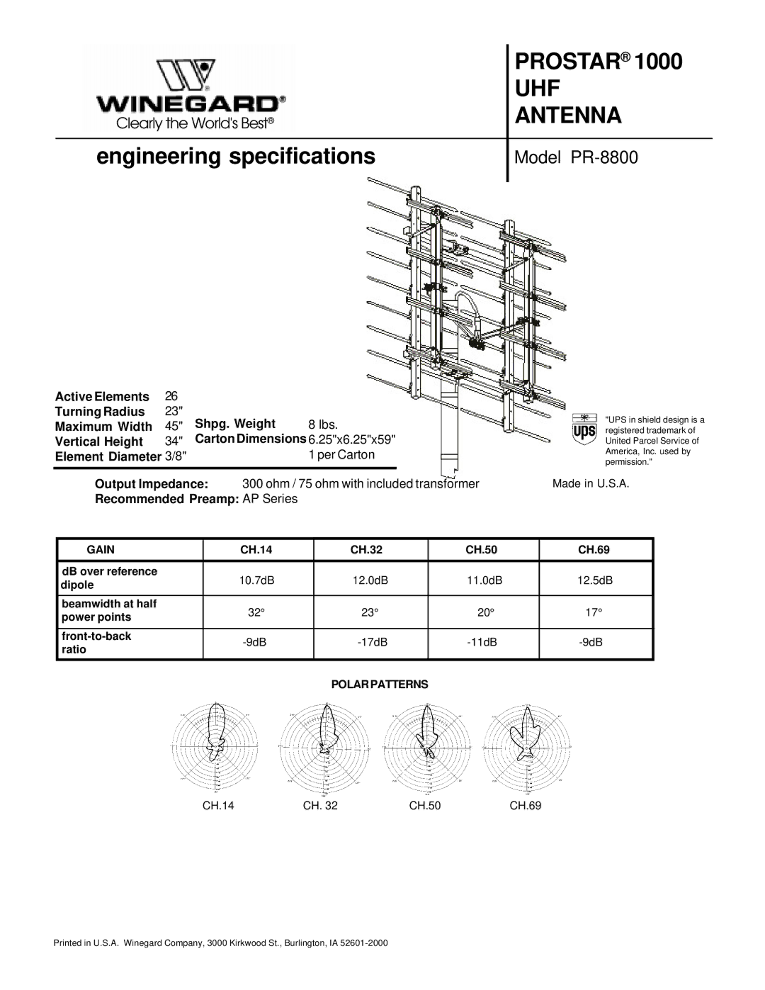 Winegard warranty Winegard, Model HD-8800 UHF Antenna, DAY Limited Warranty 