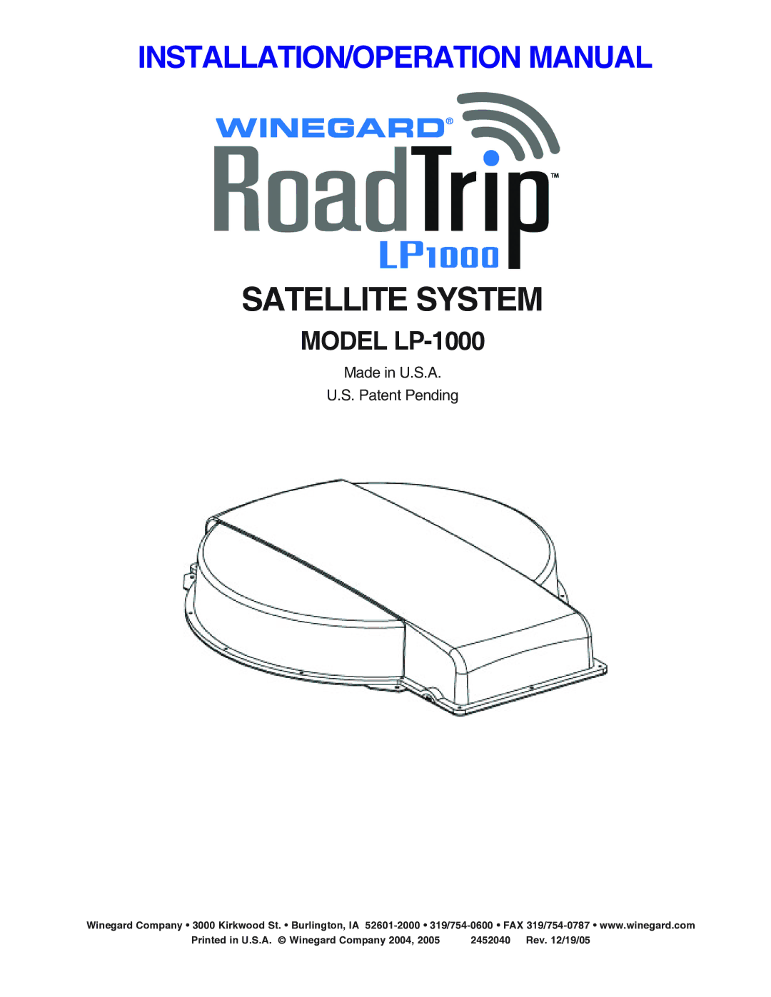 Winegard LP-1000 operation manual Satellite System 