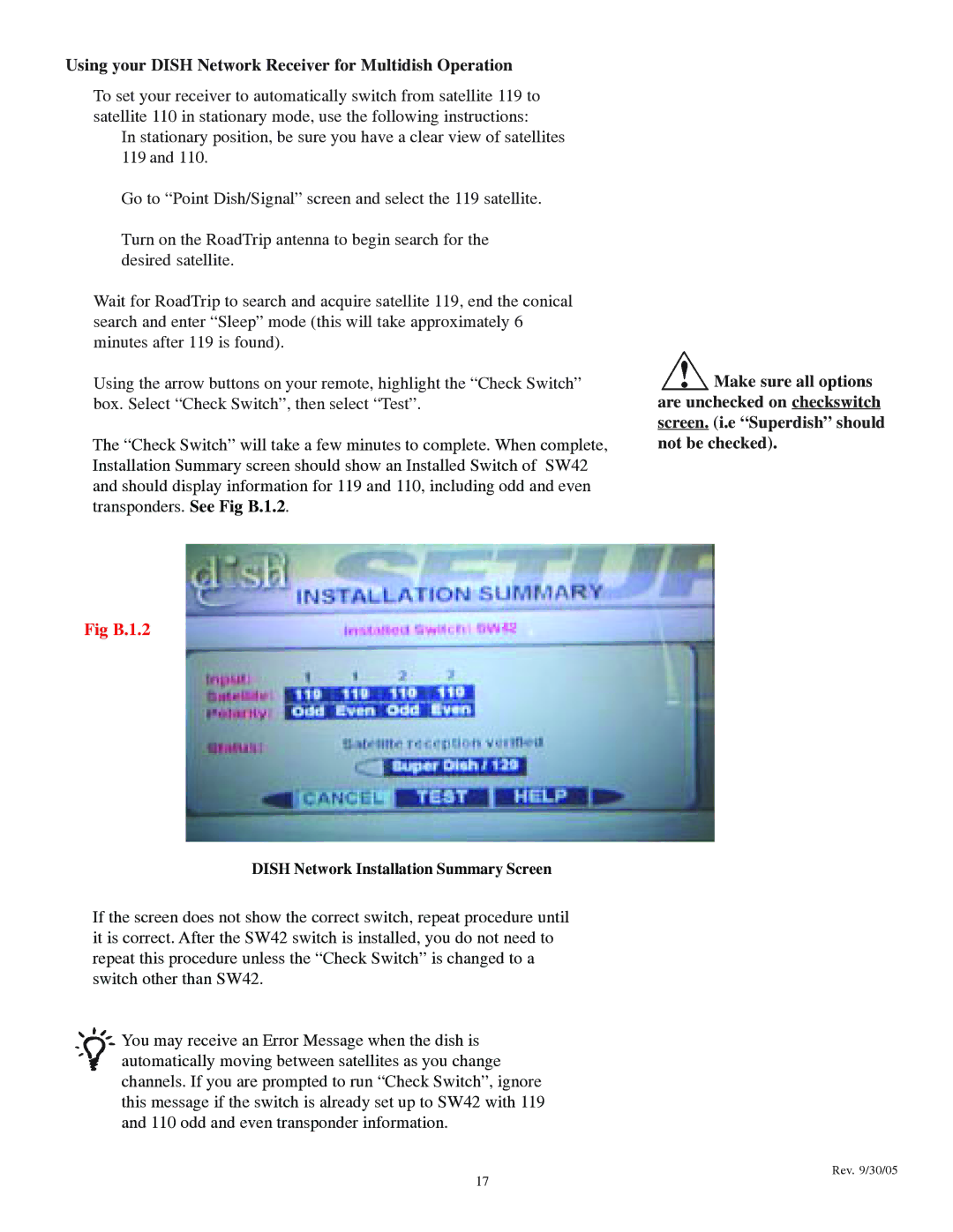 Winegard LP-1000 operation manual Using your Dish Network Receiver for Multidish Operation, Fig B.1.2 