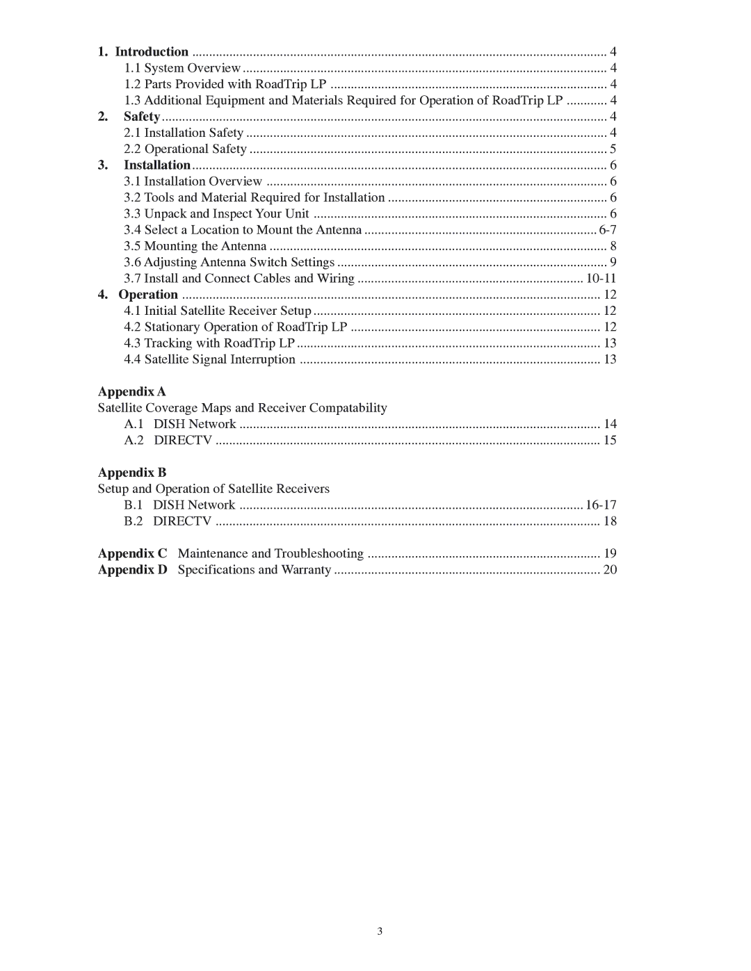 Winegard LP-1000 operation manual Appendix a, Appendix B 