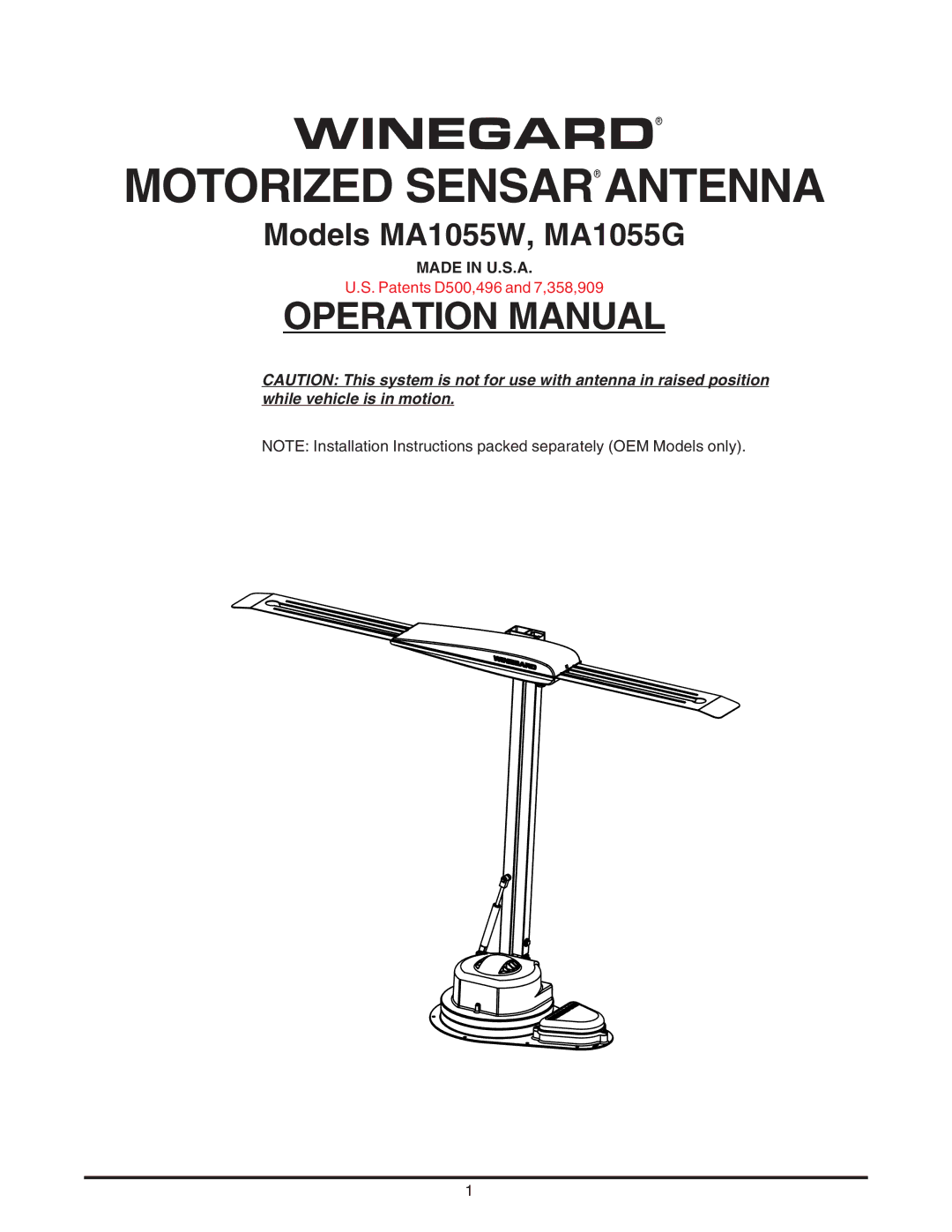 Winegard MA1055W, MA1055G installation instructions Winegard Motorized Sensar Antenna 