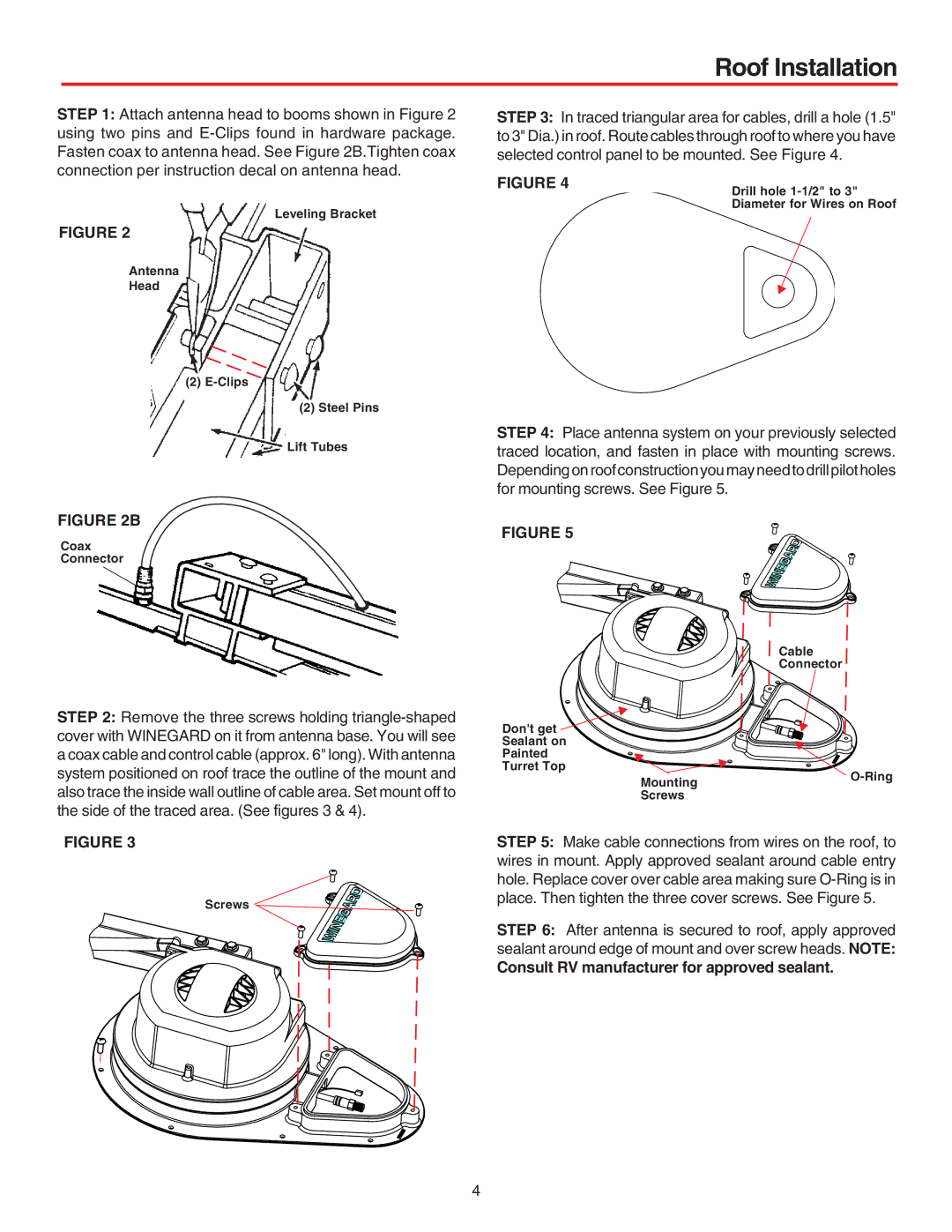 Winegard MA1055G, MA1055W installation manual Roof Installation 