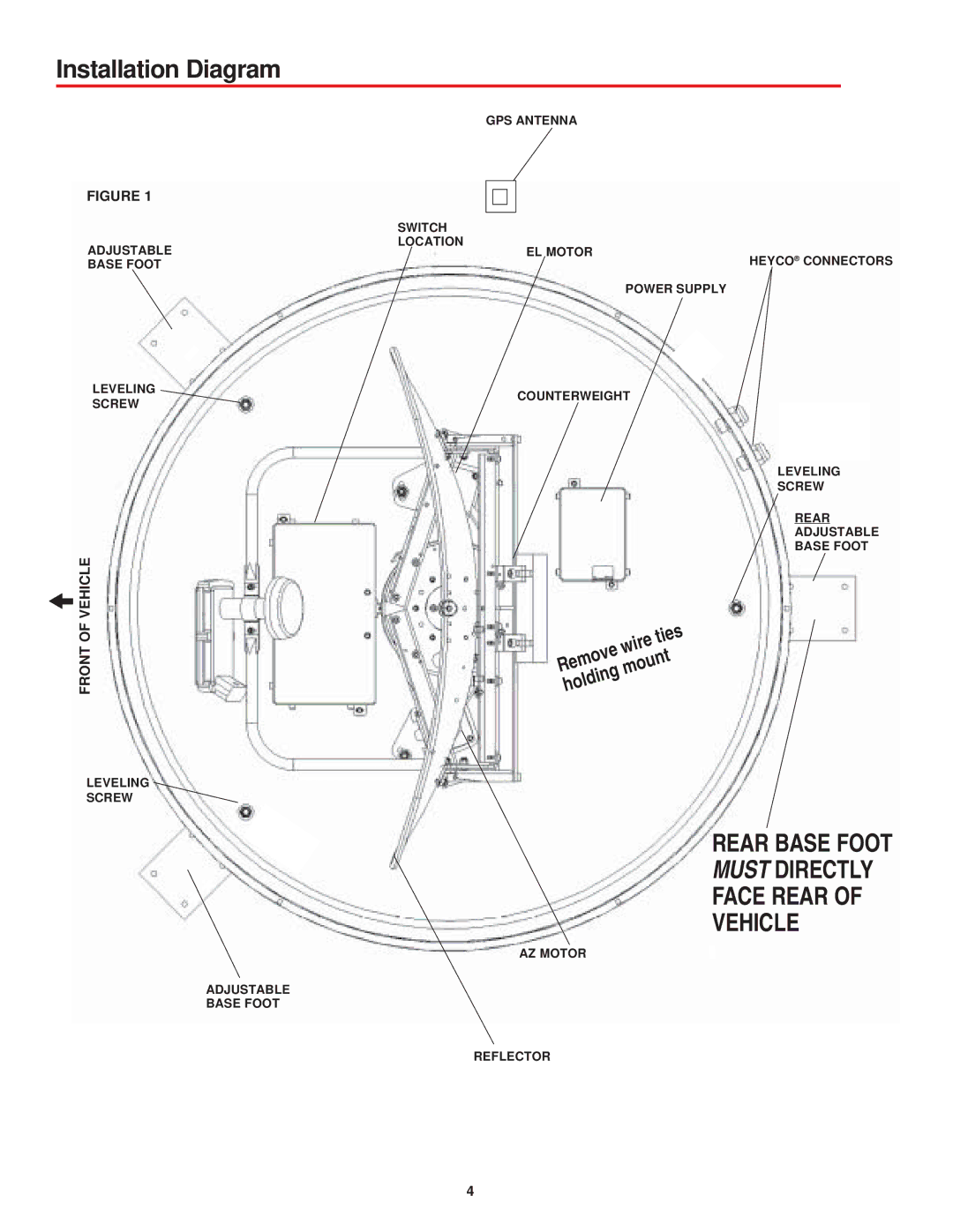 Winegard MV-0055 manual Installation Diagram, Front 