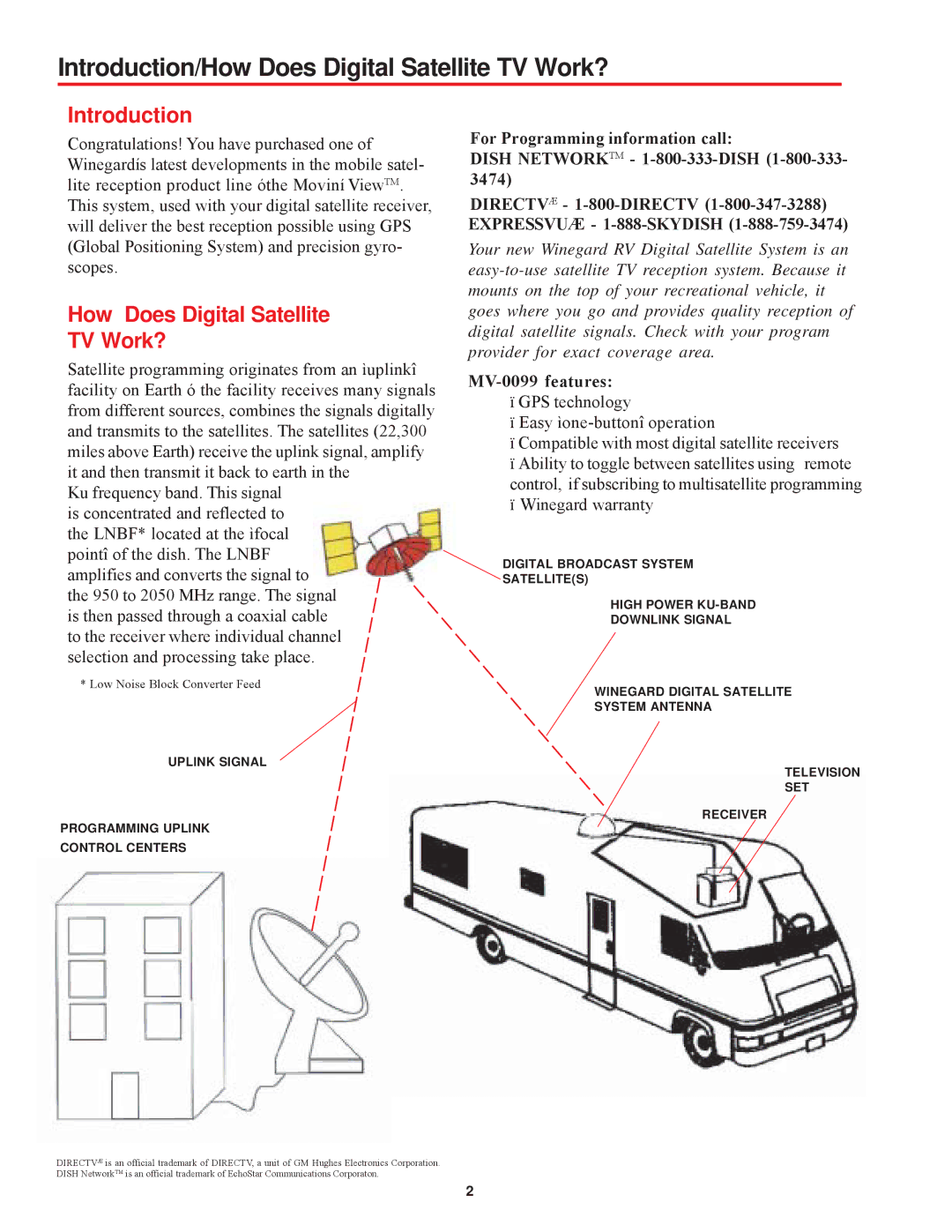 Winegard manual Introduction/How Does Digital Satellite TV Work?, MV-0099 features 