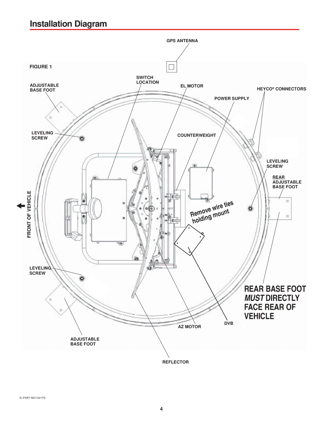 Winegard MV-2222, MV-1111 manual Installation Diagram, Front 