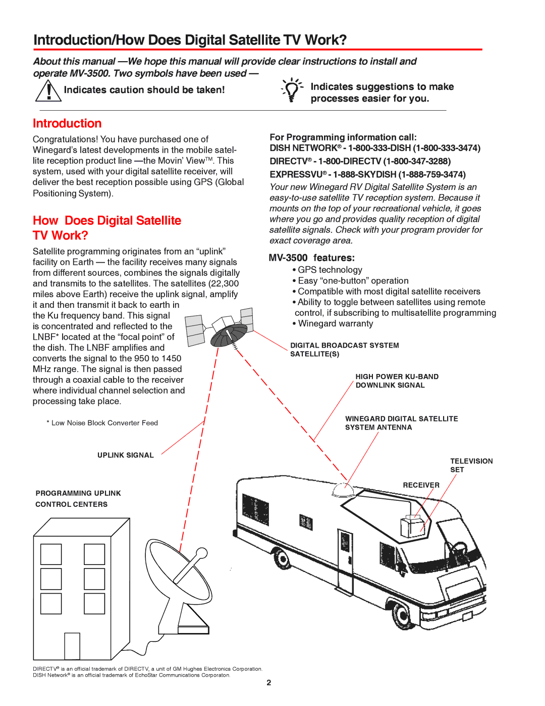 Winegard manual Introduction/How Does Digital Satellite TV Work?, MV-3500 features 