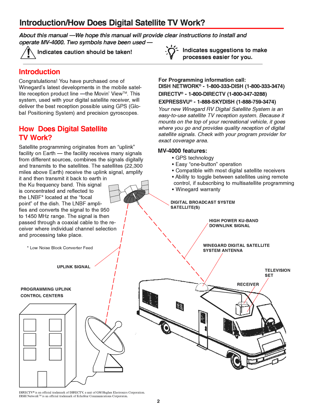 Winegard manual Introduction/How Does Digital Satellite TV Work?, MV-4000 features 