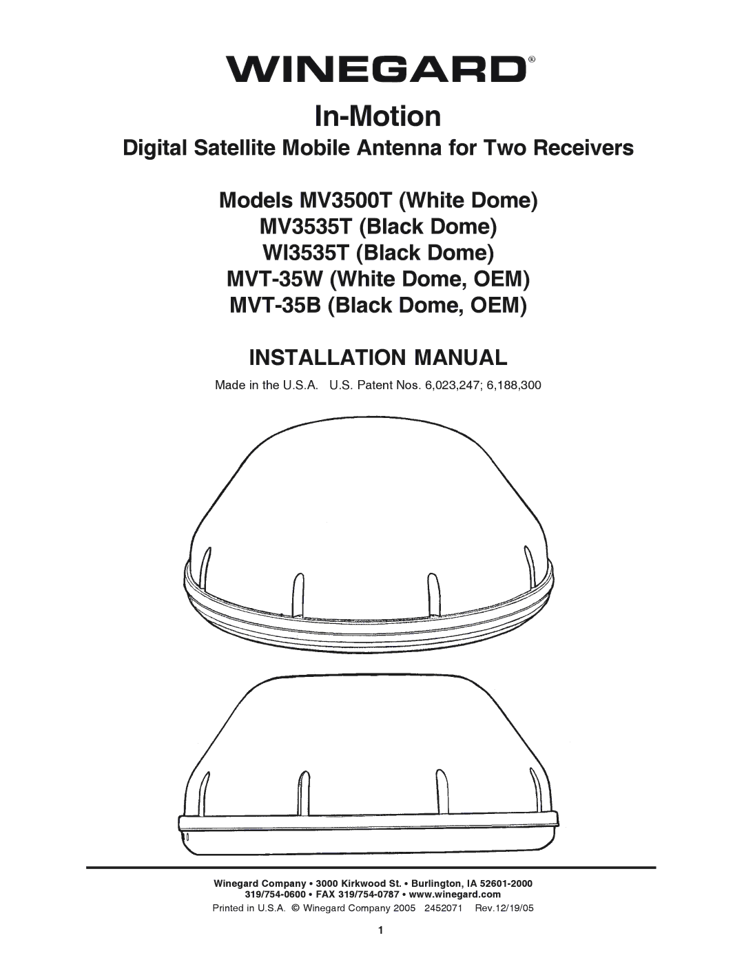 Winegard MV3500T, MV3535T, WI3535T, MVT-35W, MVT-35B installation manual Winegard 