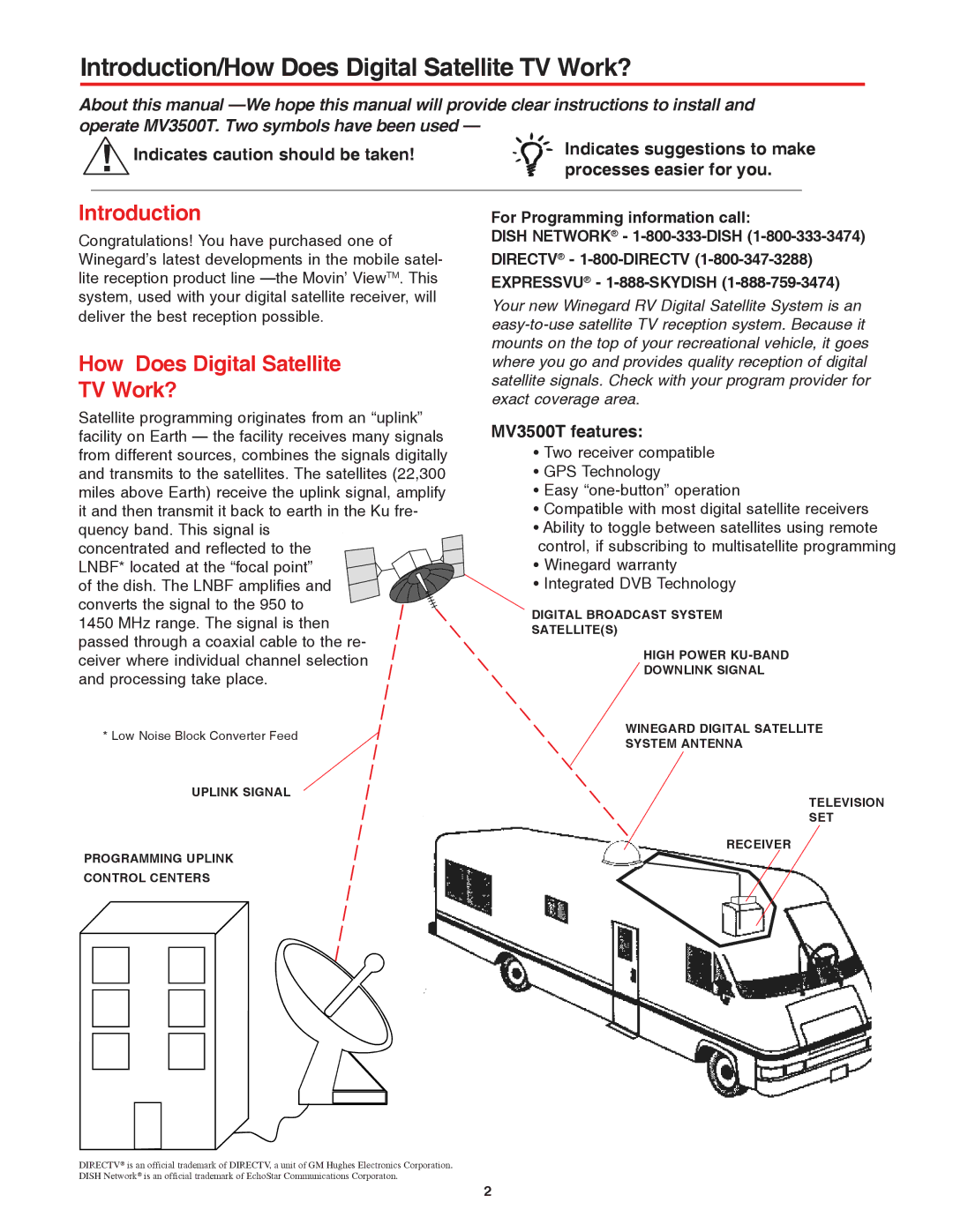 Winegard WI3535T, MV3535T, MVT-35W, MVT-35B Introduction/How Does Digital Satellite TV Work?, MV3500T features 