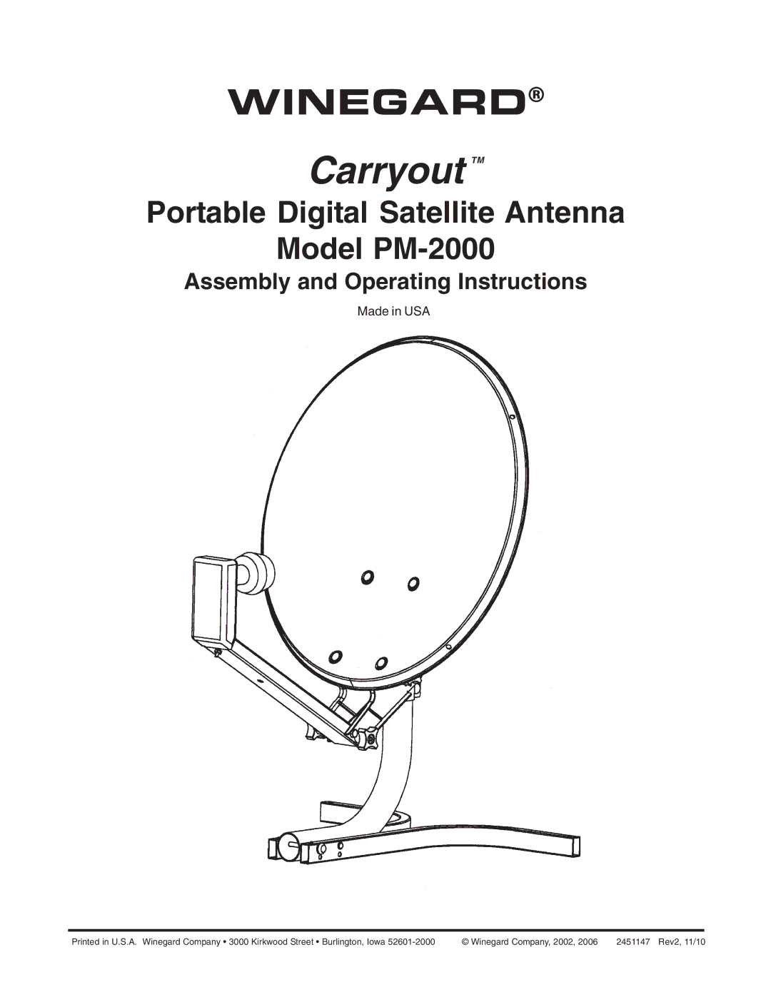 Winegard PM-2000 manual Carryout TM 