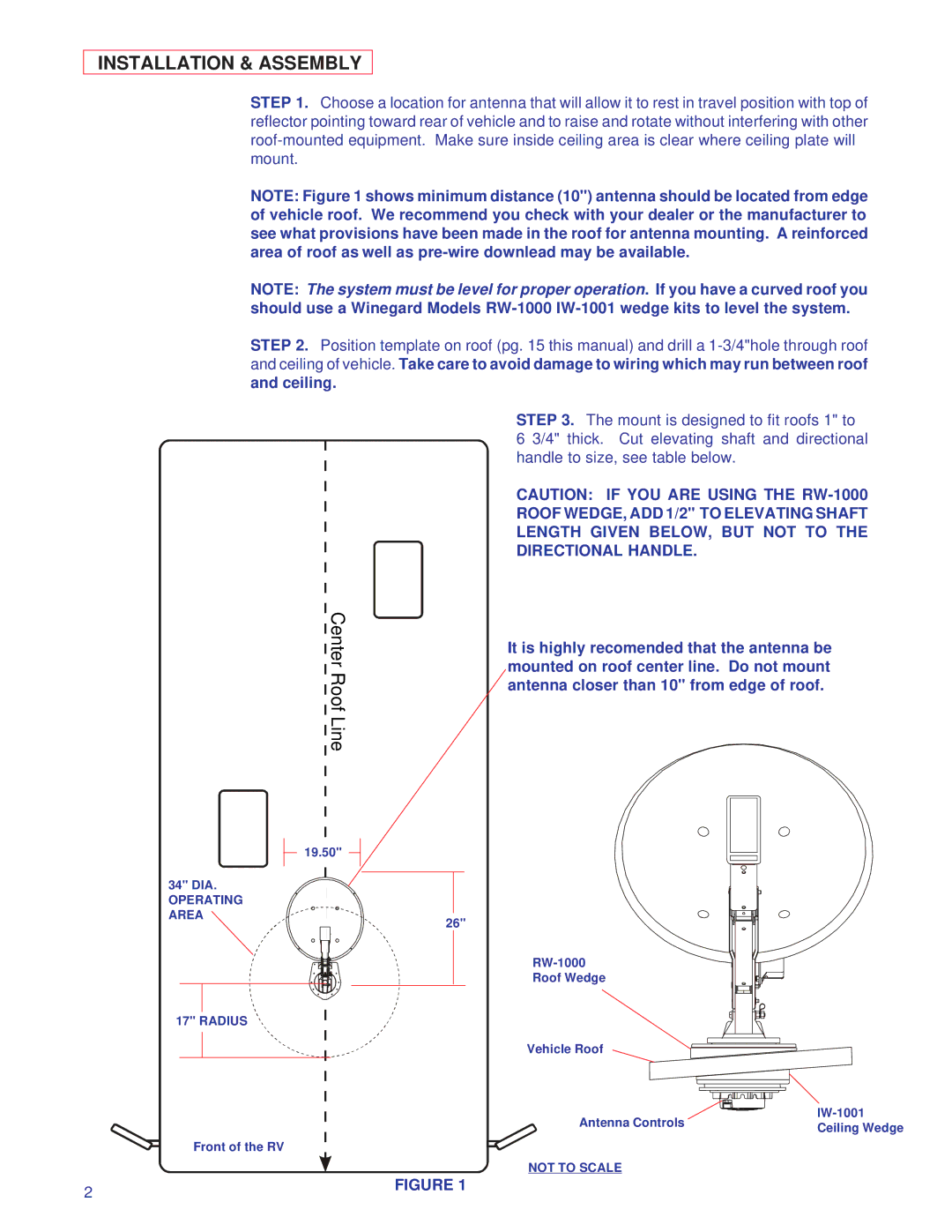 Winegard RD-4600, RD-4646 owner manual Installation & Assembly, Antenna closer than 10 from edge of roof 