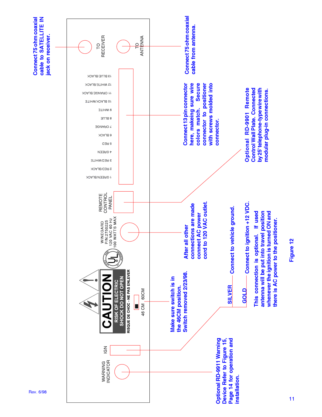 Winegard RD-9946 Silver, Device Refer to , Page 14 for operation and installation, Optional RD-9911 Warning, Gold 