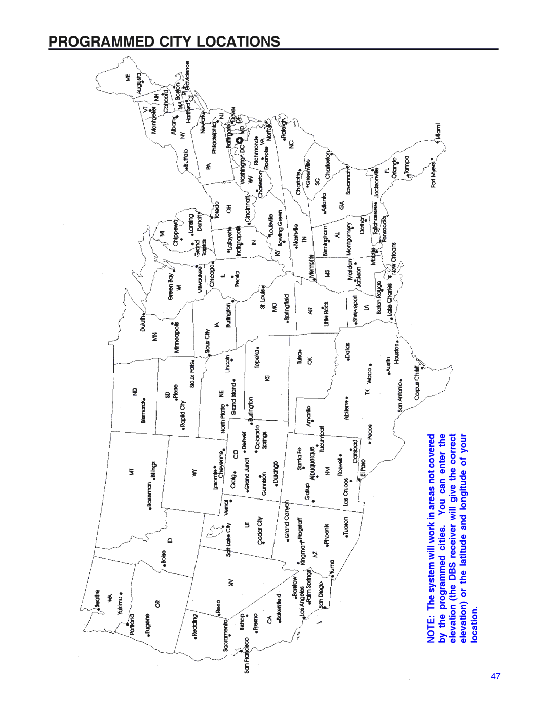 Winegard RD-9946 installation manual Programmed City Locations 