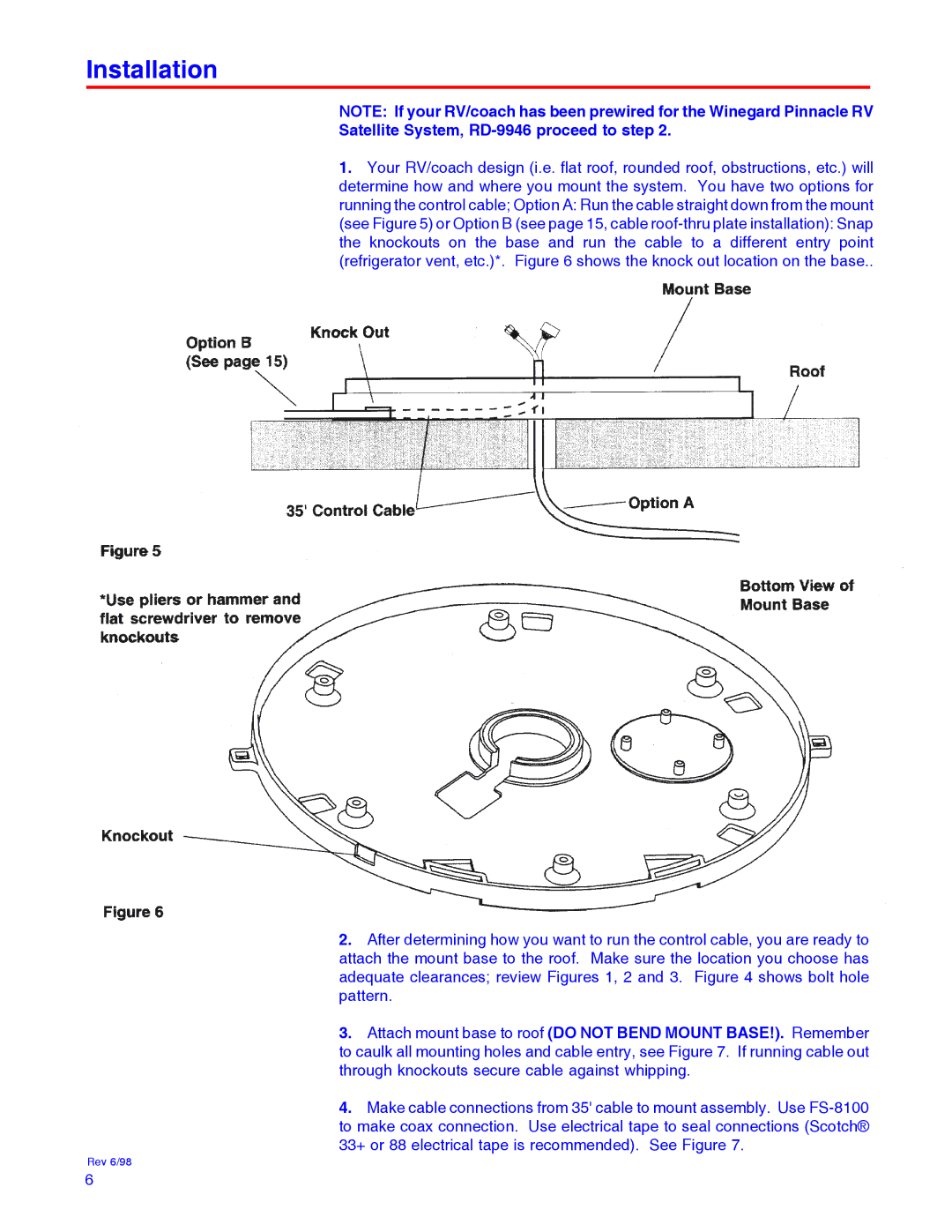 Winegard installation manual Installation, Satellite System, RD-9946 proceed to step 