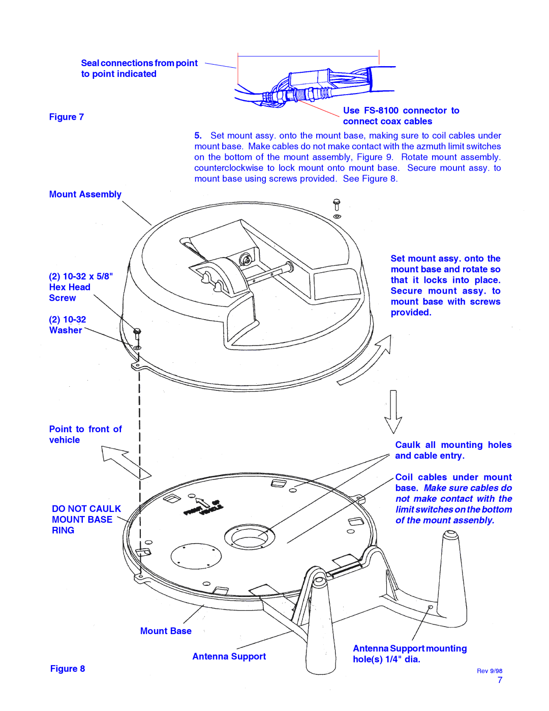 Winegard RD-9946 installation manual Do not Caulk Mount Base Ring 