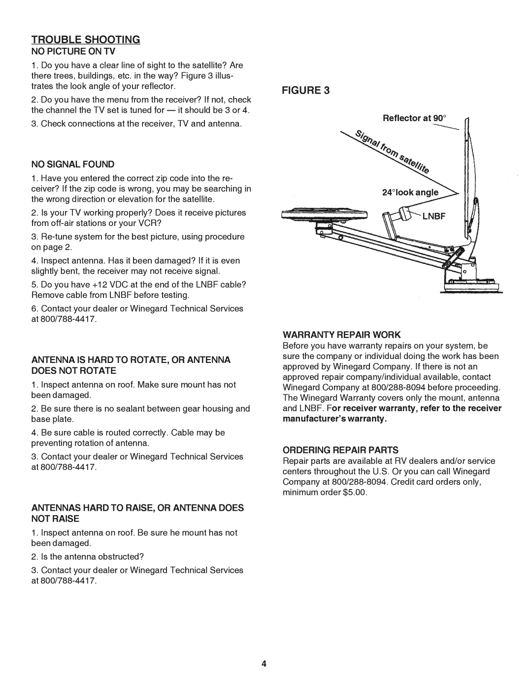 Winegard rm-4610 owner manual Trouble Shooting 