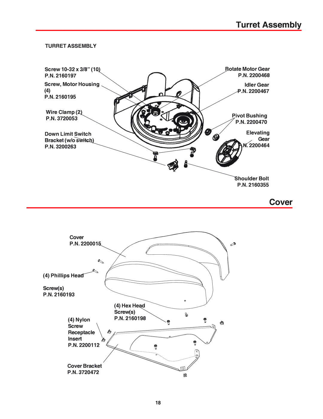 Winegard RM-9946, RM-9947 operation manual Turret Assembly, Cover, Screw 10-32 x 3/8 