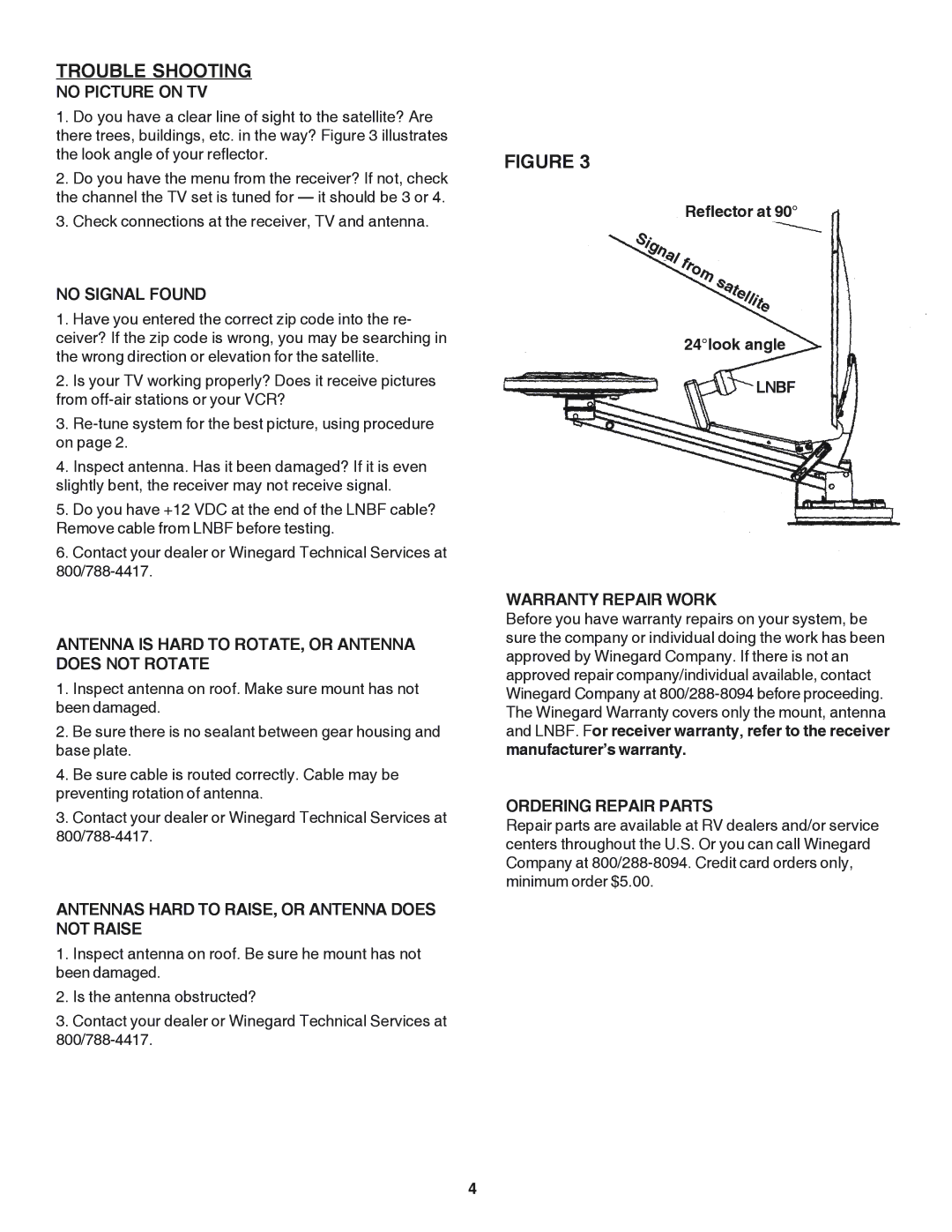 Winegard RM-DM61/DM55 owner manual Trouble Shooting 