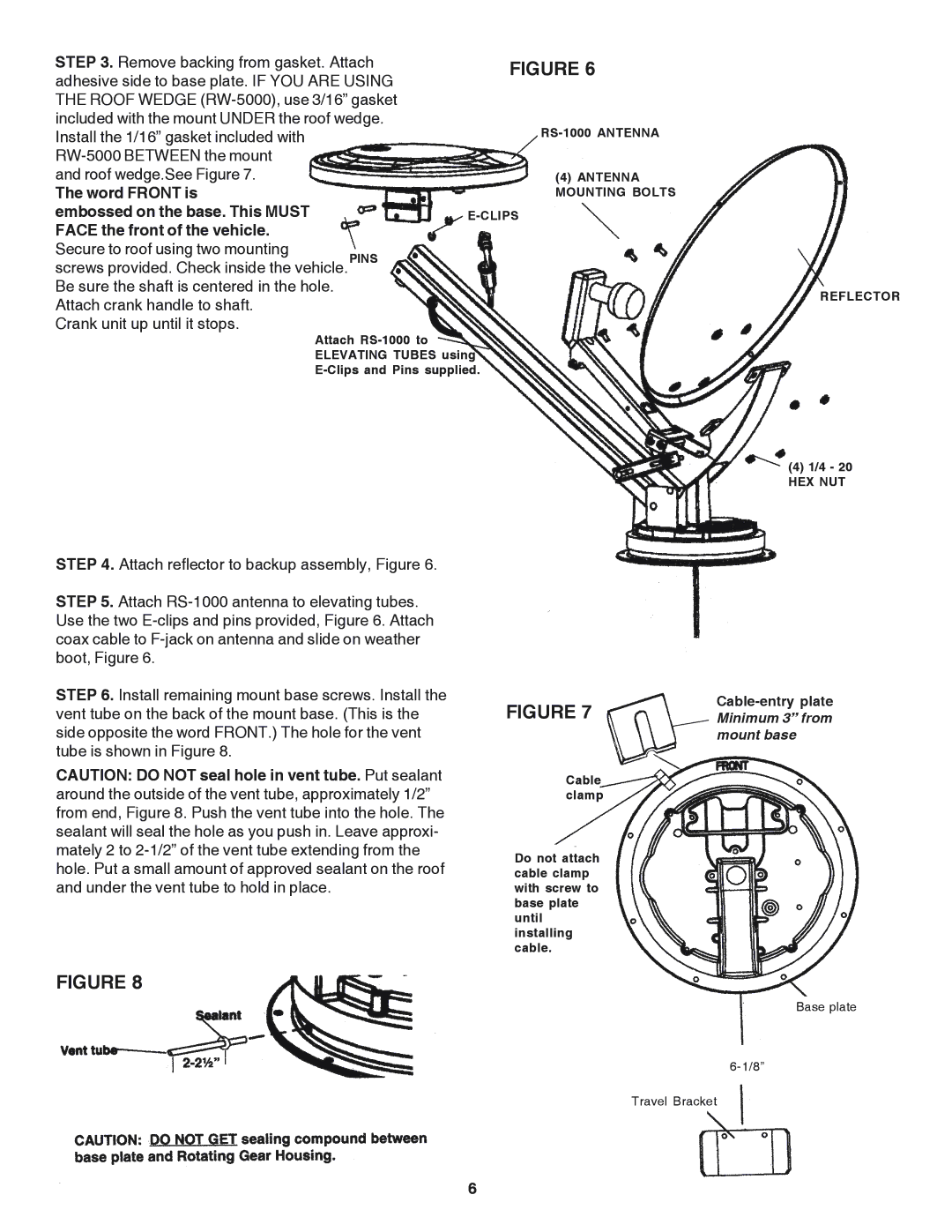 Winegard RM-DM61/DM55 owner manual Cable-entry plate Minimum 3 from mount base 