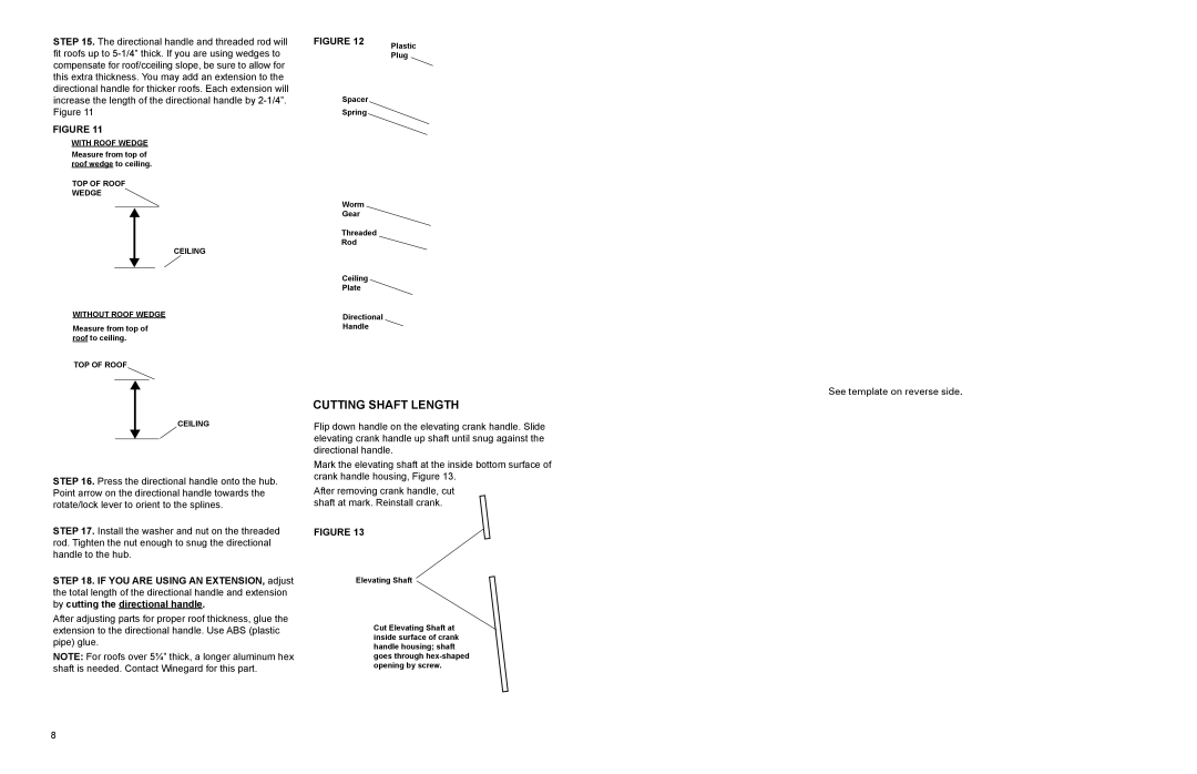 Winegard RM-EX02 manual Cutting Shaft Length, See template on reverse side 