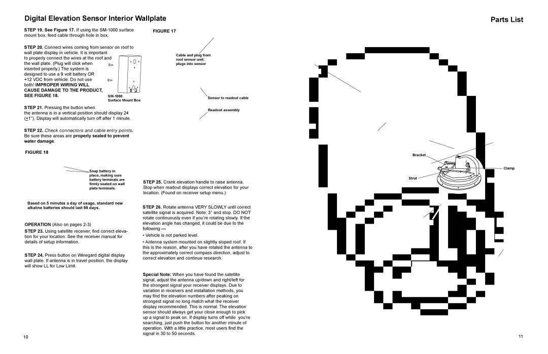 Winegard RM-EX02 manual Digital Elevation Sensor Interior Wallplate Parts List, Cause Damage to the Product See Figure 