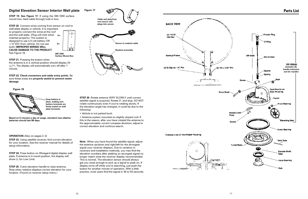 Winegard RM-DM00 Parts List, Digital Elevation Sensor Interior Wall plate Figure, Cause Damage to the Product, RP-RM46 