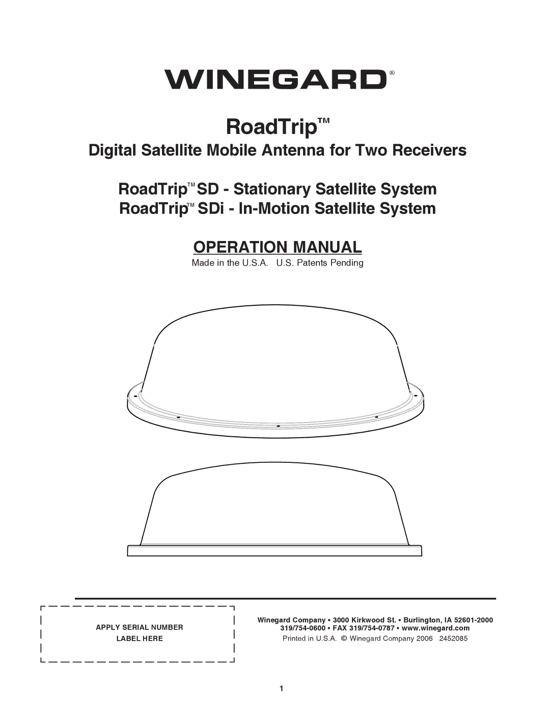 Winegard RoadTrip SDi operation manual Winegard 