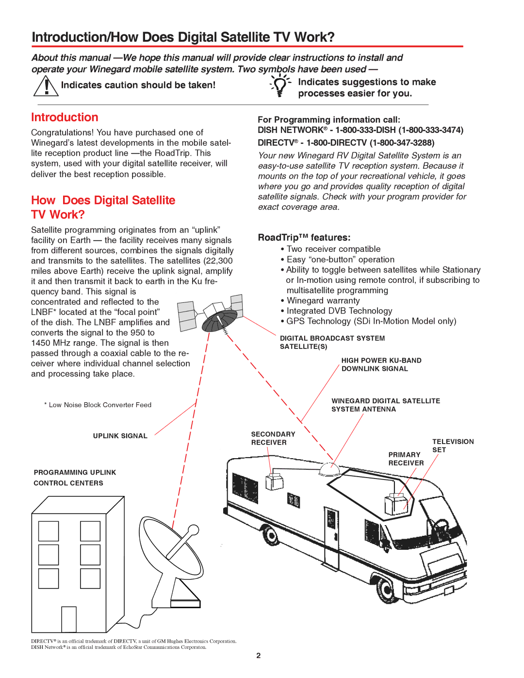 Winegard RoadTrip SDi operation manual Introduction/How Does Digital Satellite TV Work?, RoadTrip features 