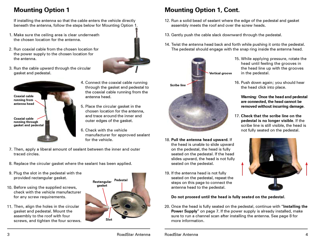 Winegard MODELS RS-3000, RP-RS30, RP-RS35, RS-3035 manual Mounting Option 1, Pedestal 