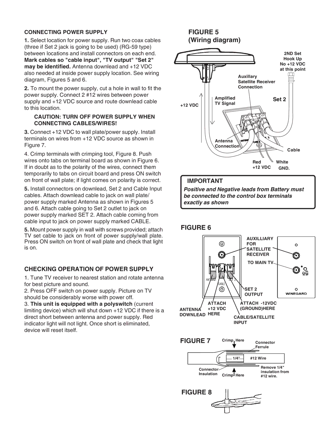 Winegard RS-1500 manual Checking Operation of Power Supply, Connecting Power Supply 