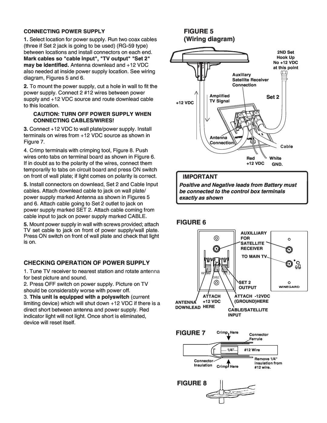 Winegard RS-1500 manual Wiring diagram, Checking Operation Of Power Supply, Connecting Power Supply 