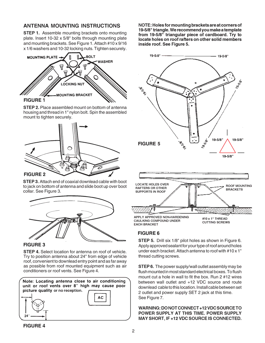 Winegard RS-2000, RS3460B, RS-3460 specifications Antenna Mounting Instructions, Or no reception 