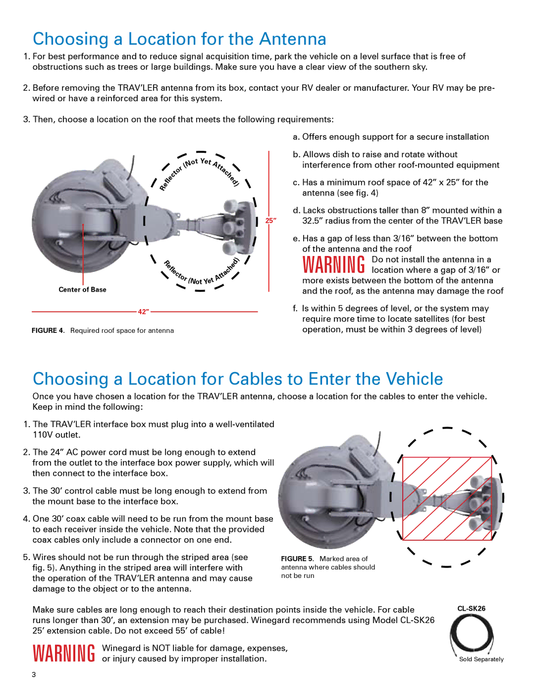 Winegard SK-1000 Choosing a Location for the Antenna, Choosing a Location for Cables to Enter the Vehicle 