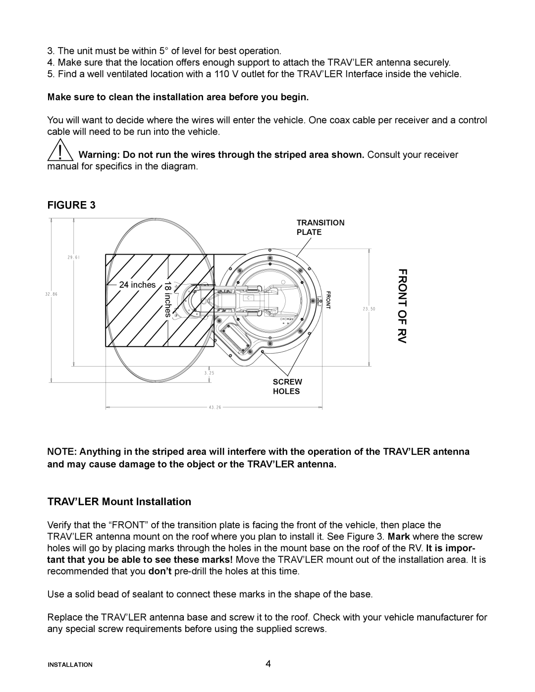 Winegard SK-7002 installation manual TRAV’LER Mount Installation, Make sure to clean the installation area before you begin 