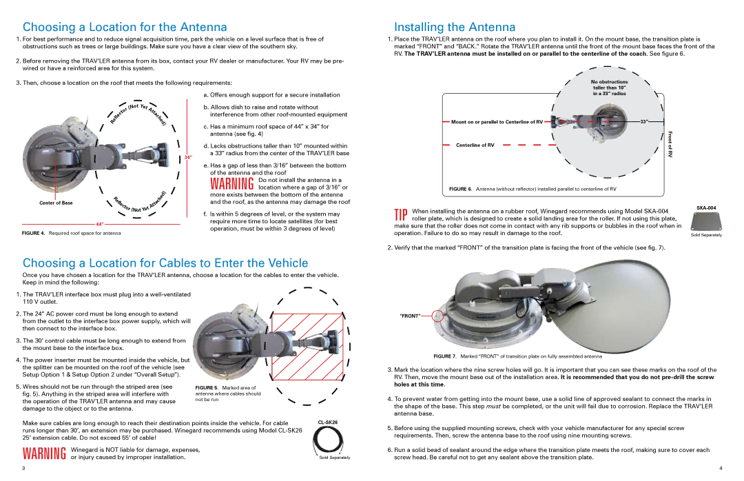 Winegard SK-SWM3 installation manual Choosing a Location for the Antenna, Installing the Antenna 