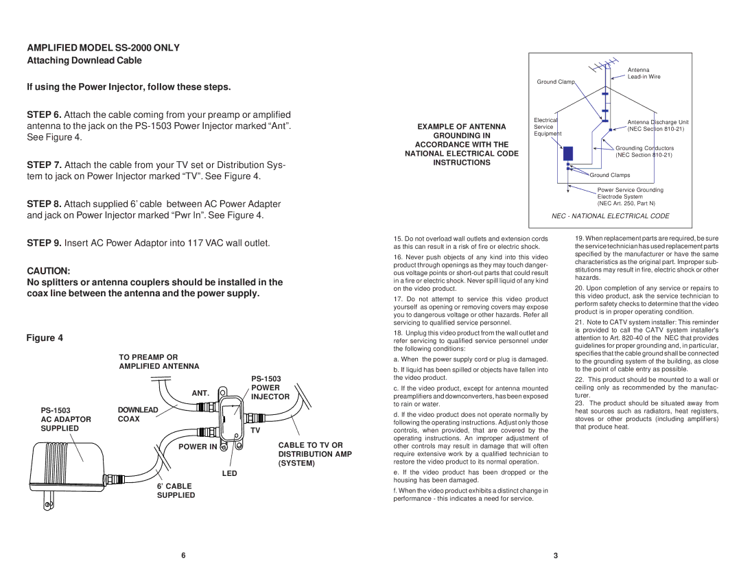 Winegard SS-1000 installation instructions Amplified Model SS-2000 only 