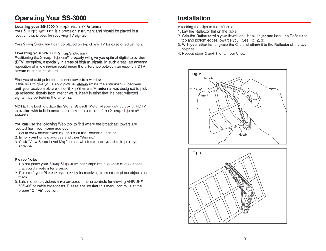 Winegard specifications Operating Your SS-3000, Installation, Locating your SS-3000 SharpSh oterTM Antenna 