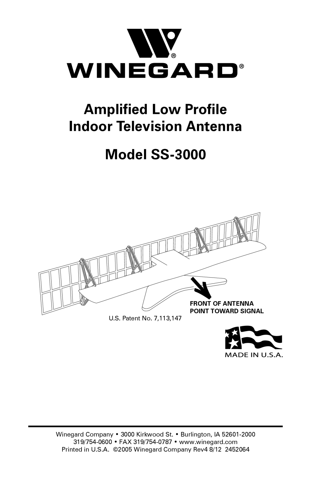 Winegard SS-3000 manual Front of Antenna Point Toward Signal 