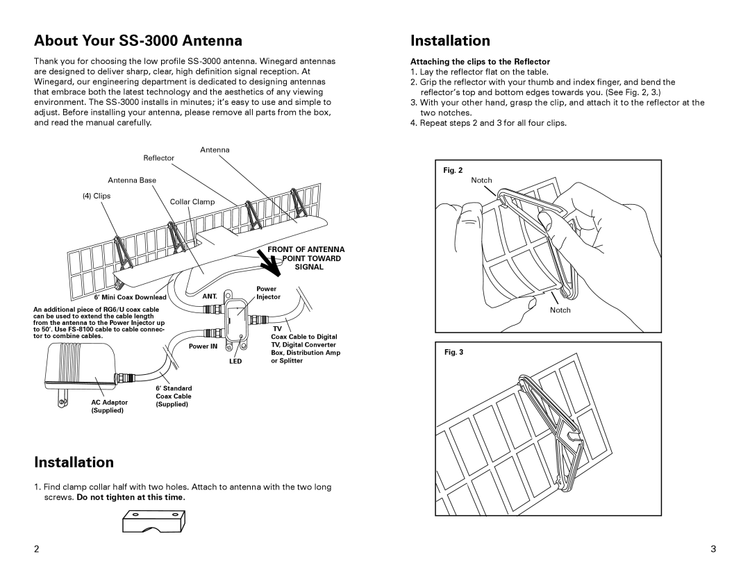 Winegard manual About Your SS-3000 Antenna, Installation, Attaching the clips to the Reflector 