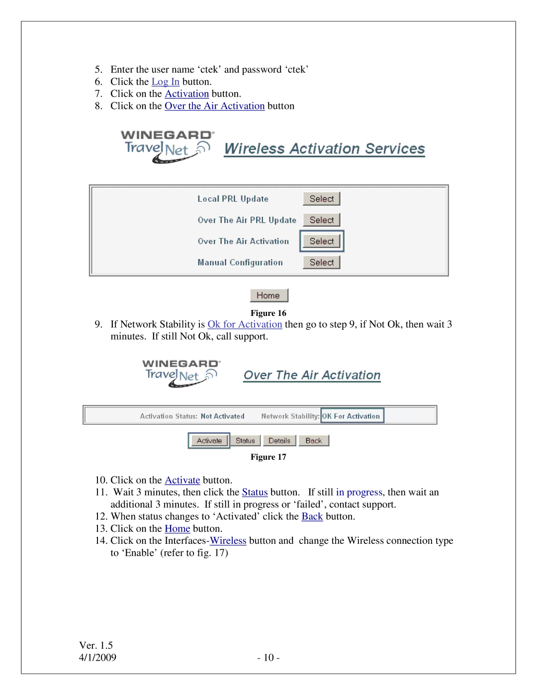 Winegard TN-2055, TN-2033 quick start Click on the Over the Air Activation button 