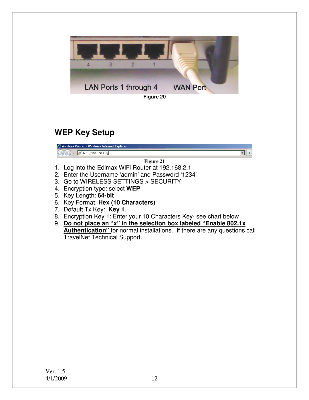 Winegard TN-2055, TN-2033 quick start WEP Key Setup 