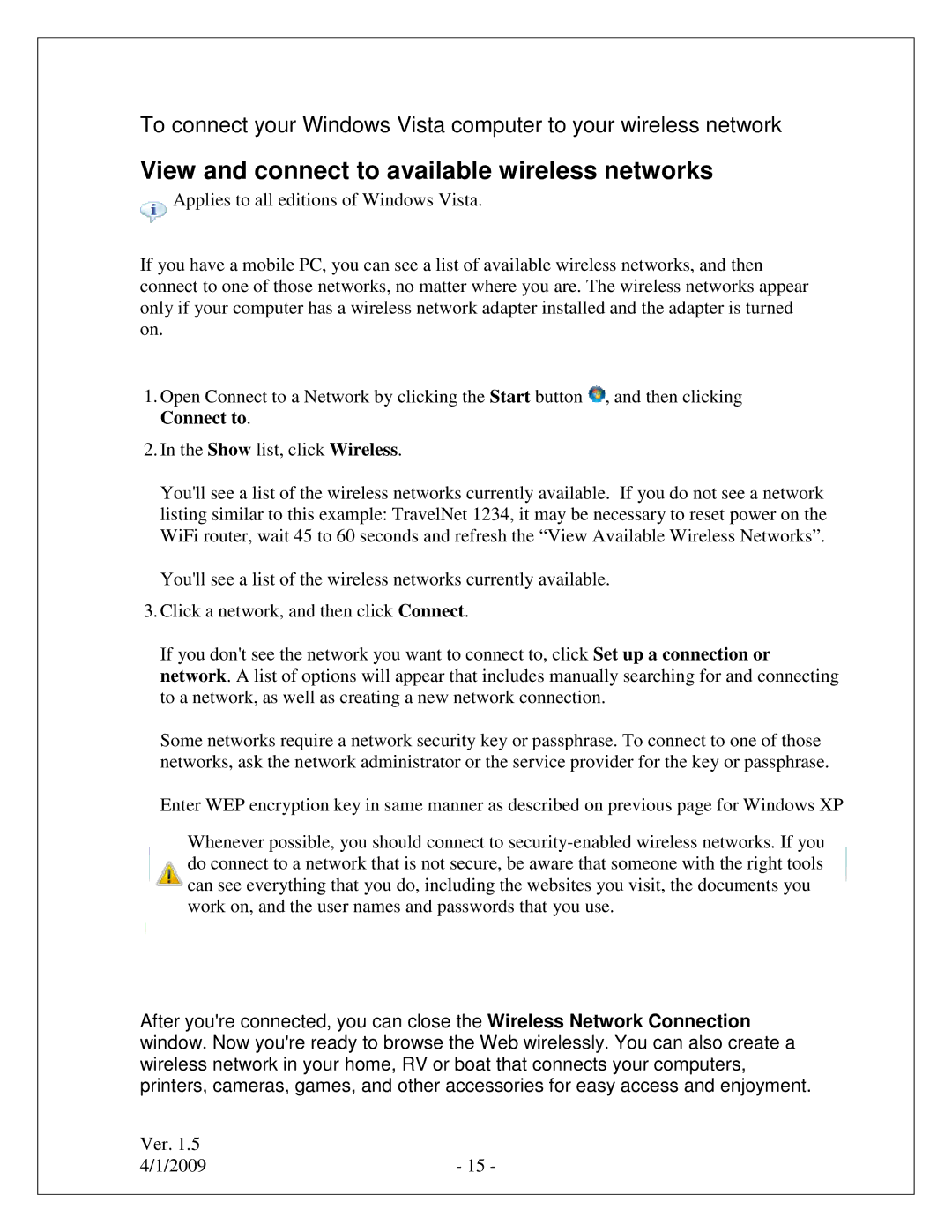 Winegard TN-2033, TN-2055 quick start View and connect to available wireless networks 