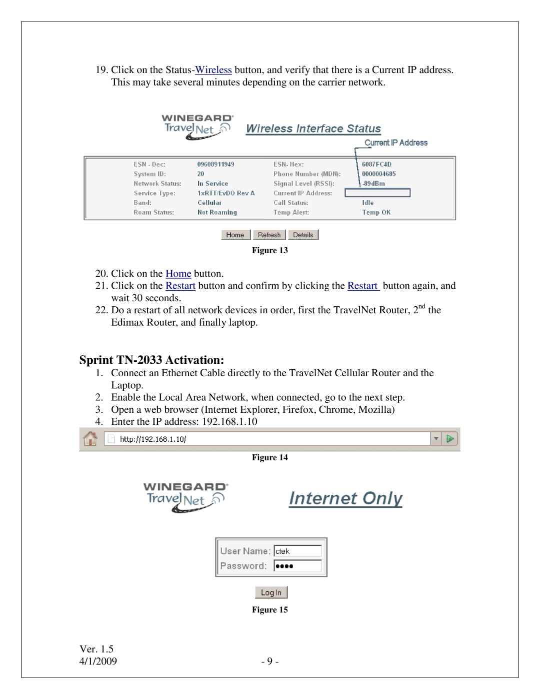 Winegard TN-2055 quick start Sprint TN-2033 Activation 