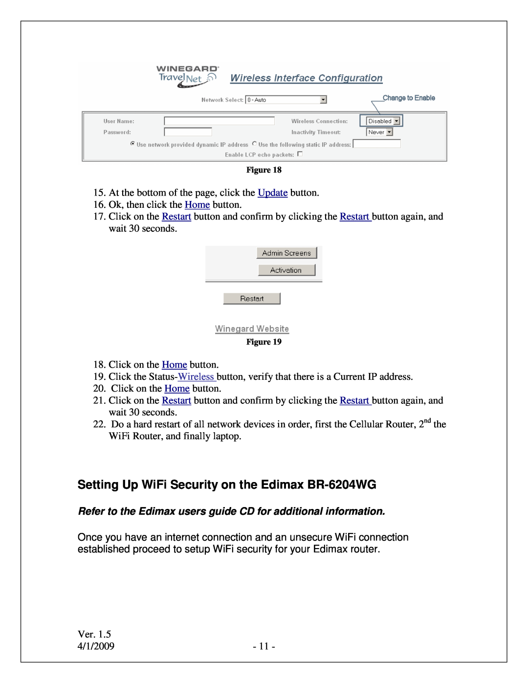 Winegard TN-2033, TN-2055 quick start Setting Up WiFi Security on the Edimax BR-6204WG 